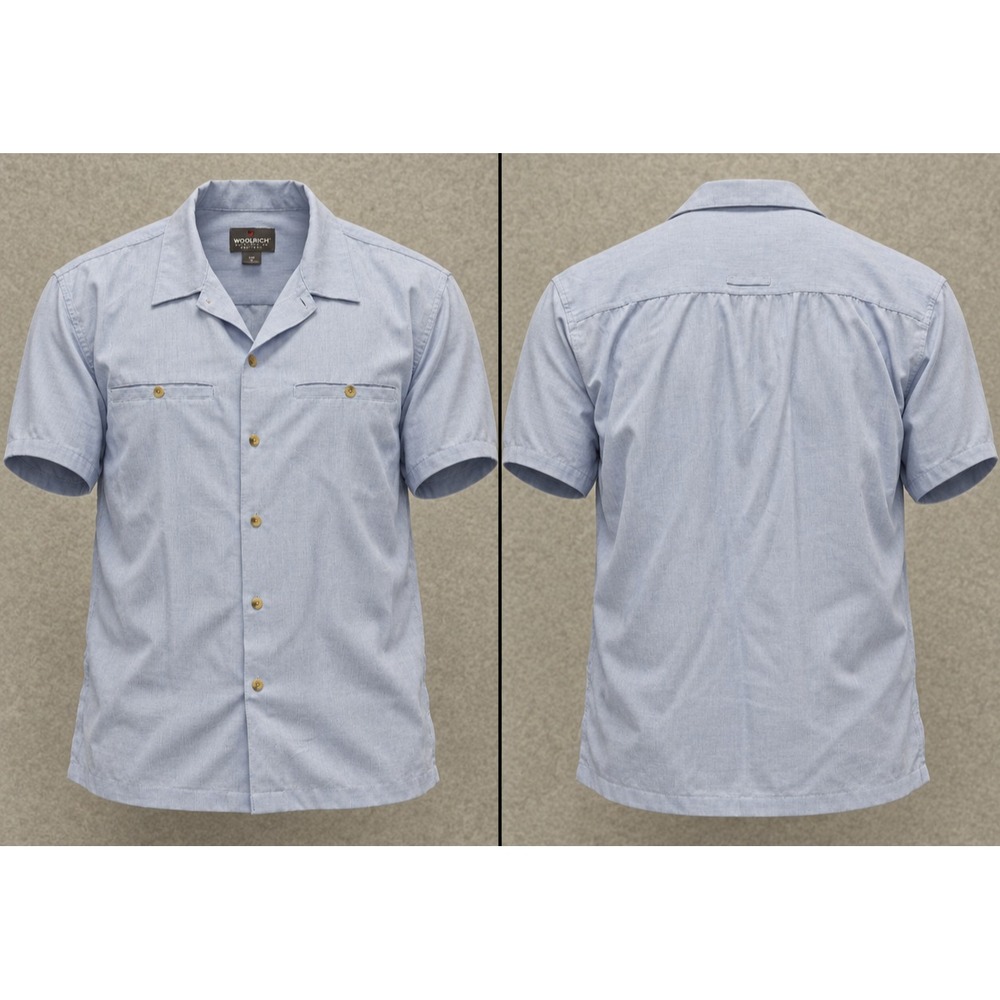 Woolrich Elite Series Tactical Shirt Mens XL Blue Chambray Camp Collar CCW